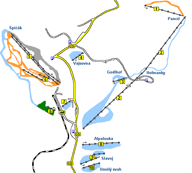 Mapa sjezdovek na Špičáku